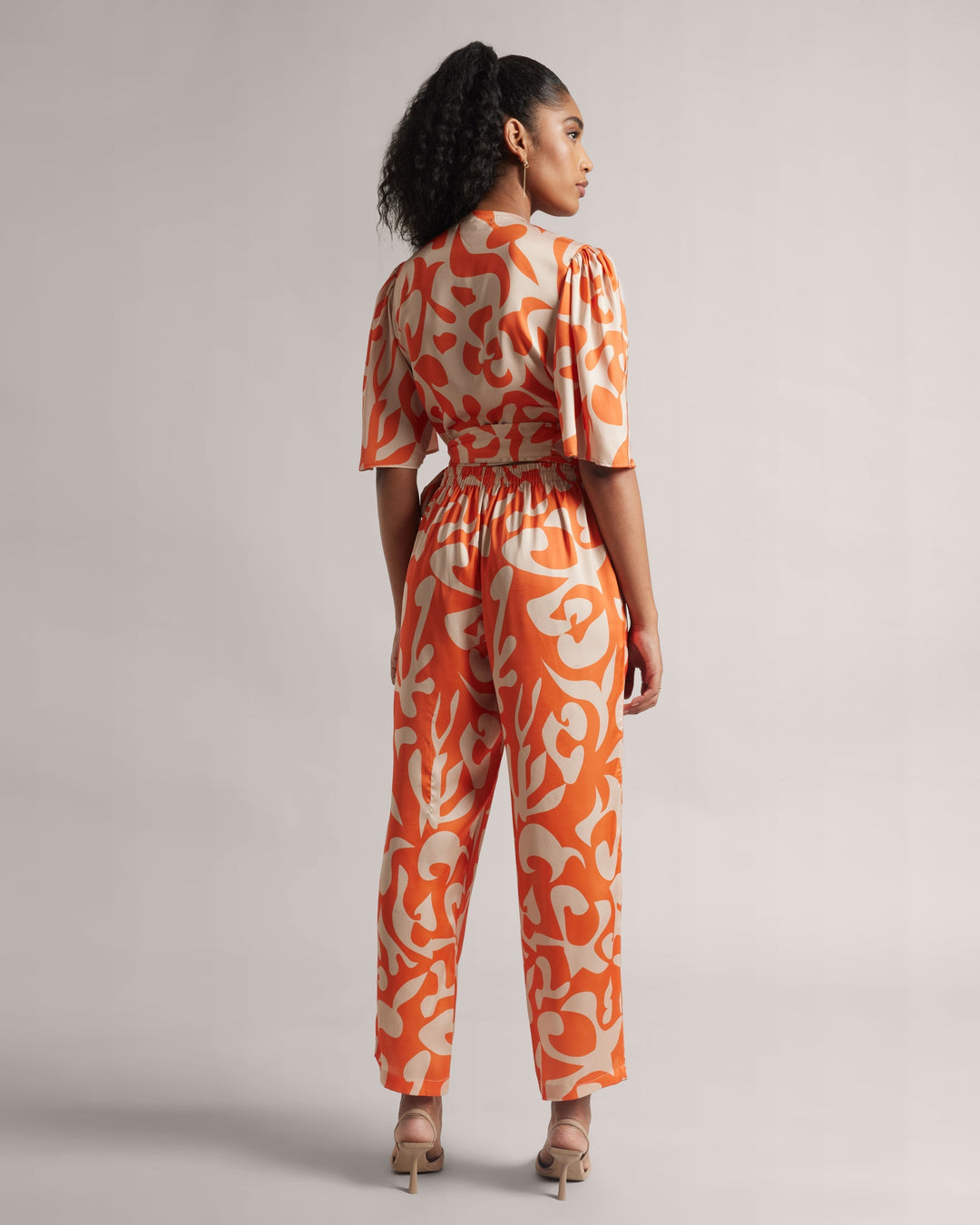 Abstract Print Orange Co-Ord Set with Side Tie-Up  - By Janasya