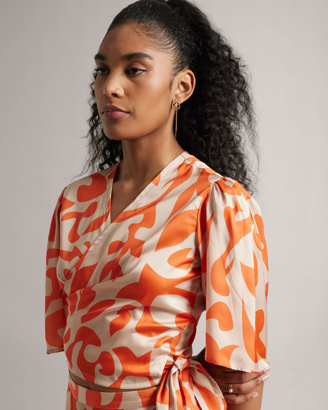 Abstract Print Orange Co-Ord Set with Side Tie-Up  - By Janasya