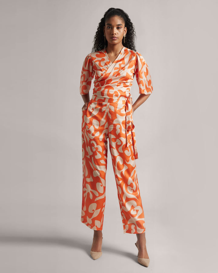 Abstract Print Orange Co-Ord Set with Side Tie-Up  - By Janasya