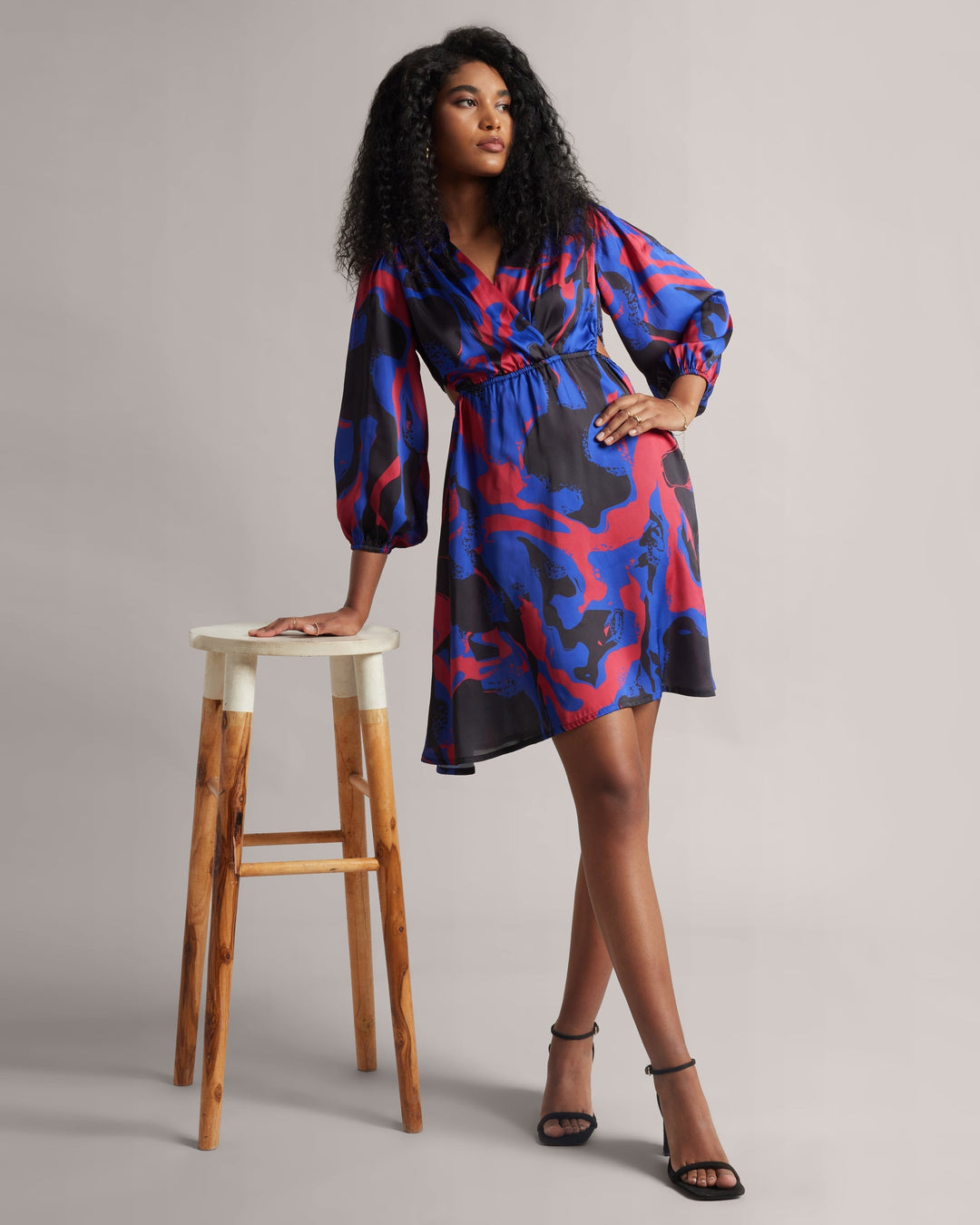 Royal Blue Print Cut-Out Wrap Dress  - By Janasya