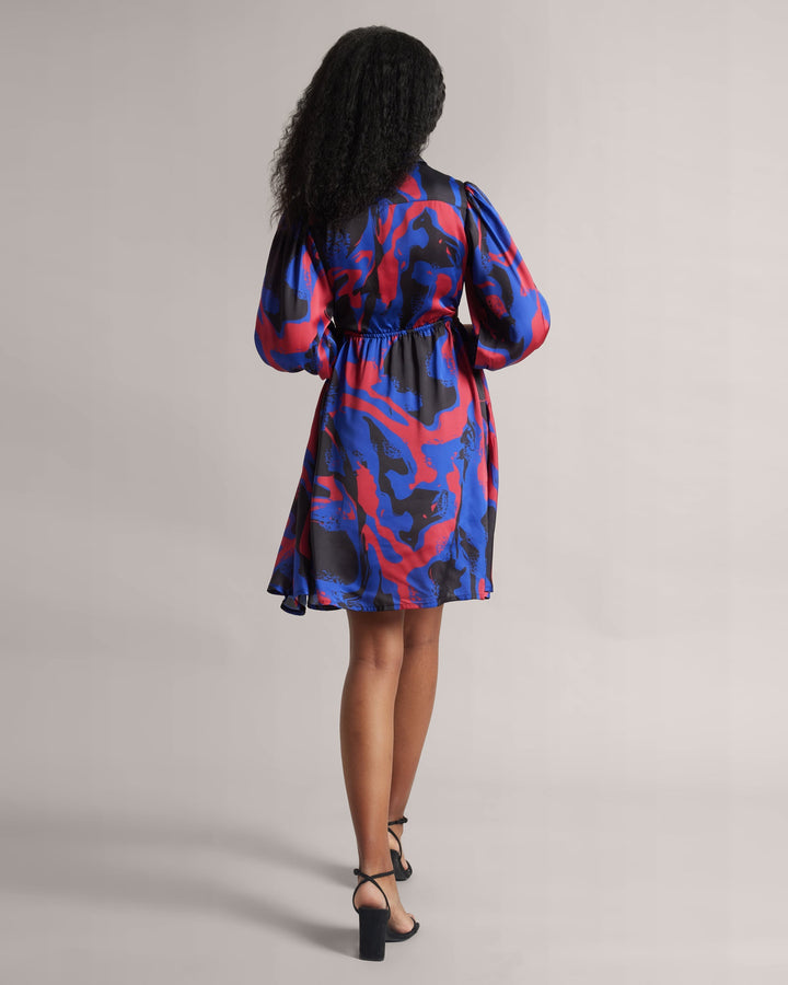 Royal Blue Print Cut-Out Wrap Dress  - By Janasya