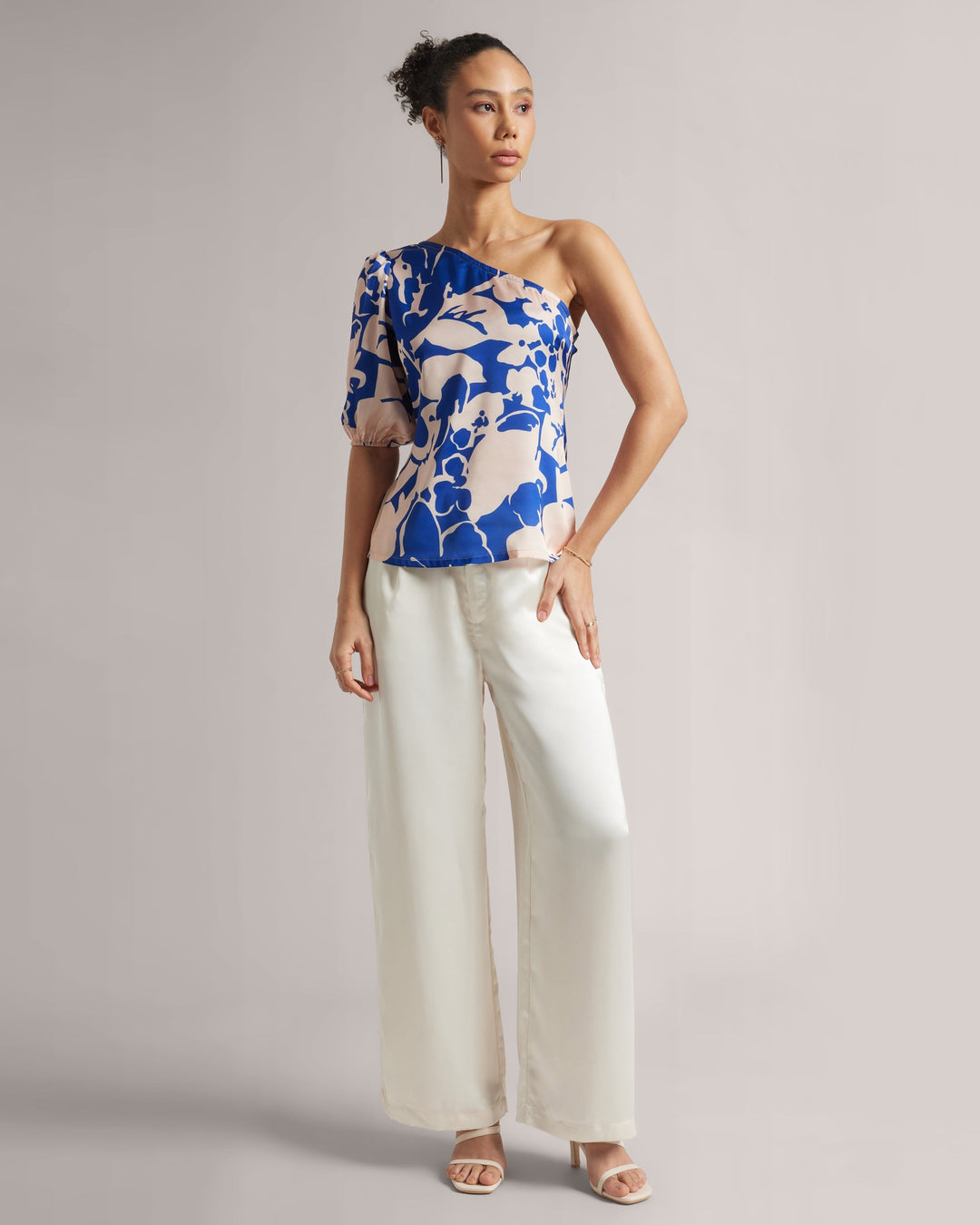 Royal Blue Abstract One-Shoulder A-Line Top  - By Janasya