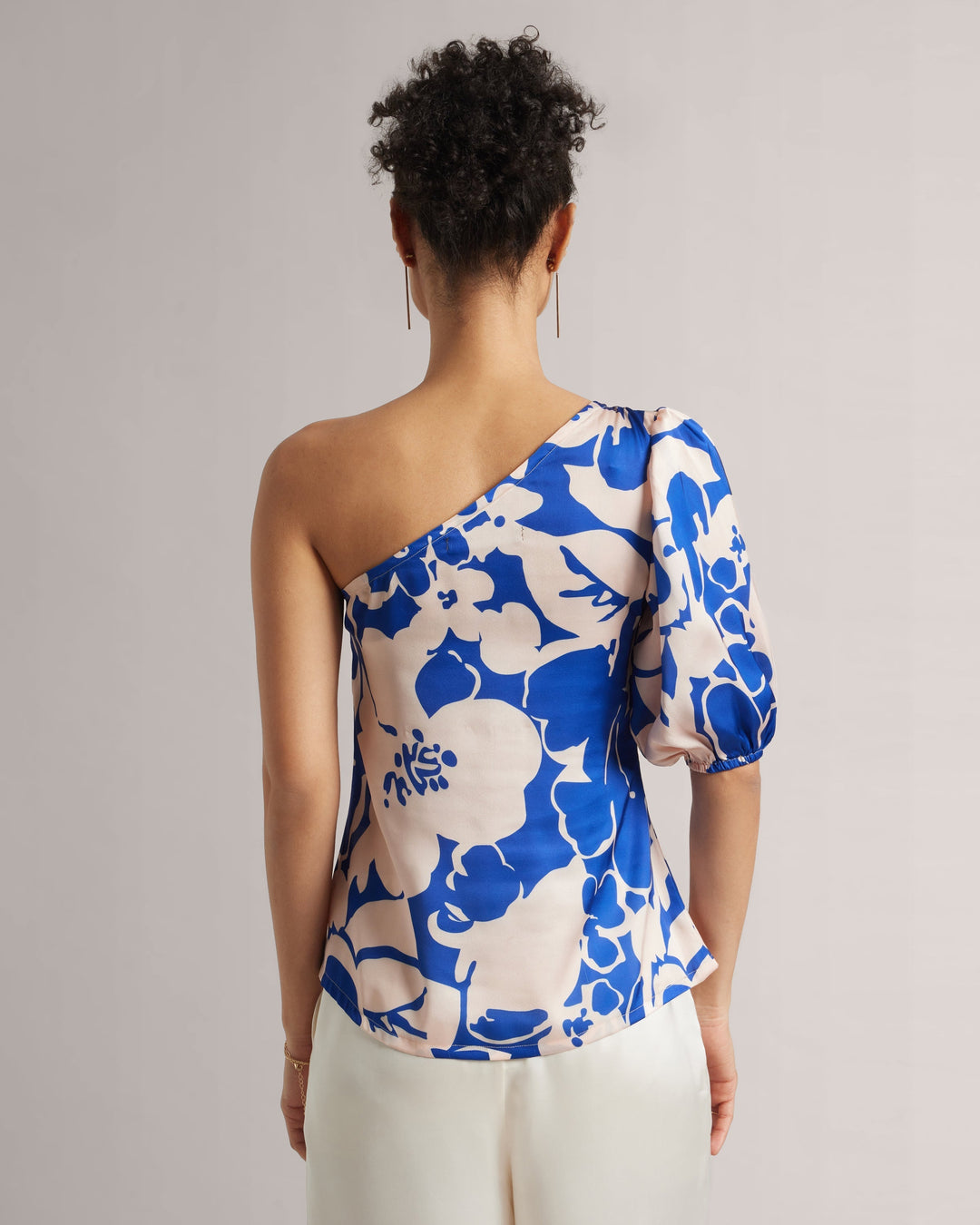 Royal Blue Abstract One-Shoulder A-Line Top  - By Janasya