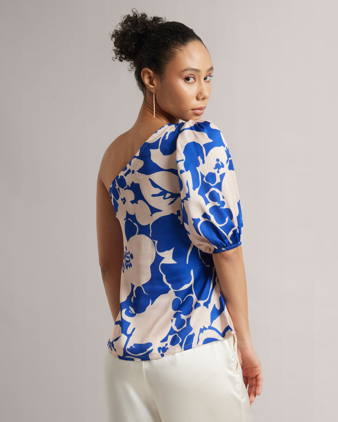 Royal Blue Abstract One-Shoulder A-Line Top  - By Janasya