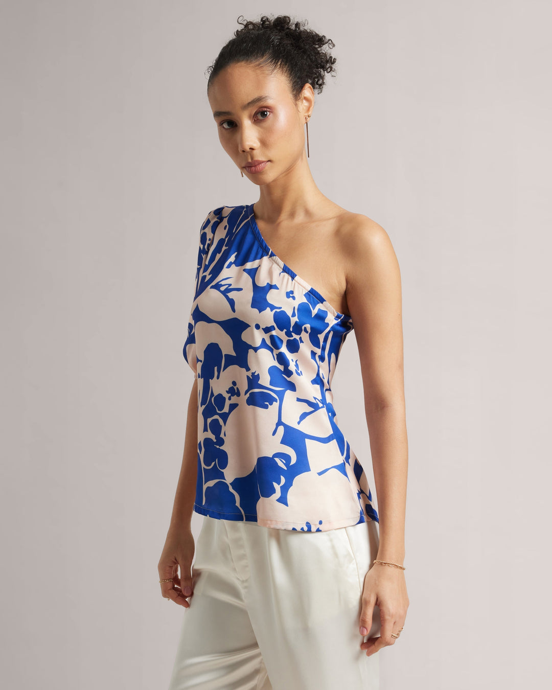 Royal Blue Abstract One-Shoulder A-Line Top  - By Janasya