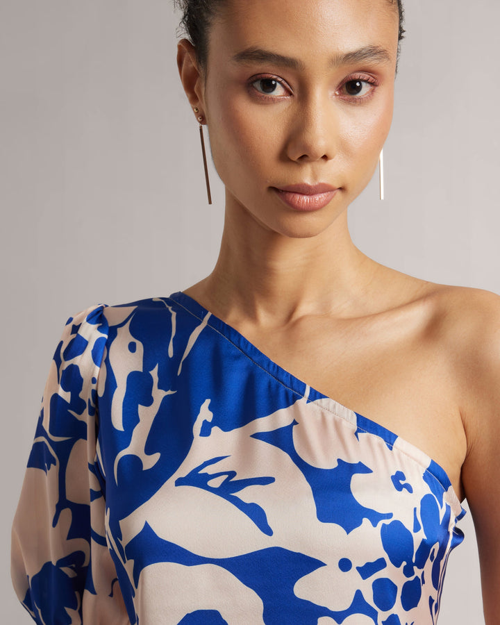 Royal Blue Abstract One-Shoulder A-Line Top  - By Janasya