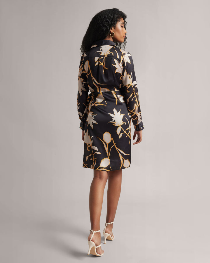 Black Abstract Floral Wrap Dress  - By Janasya