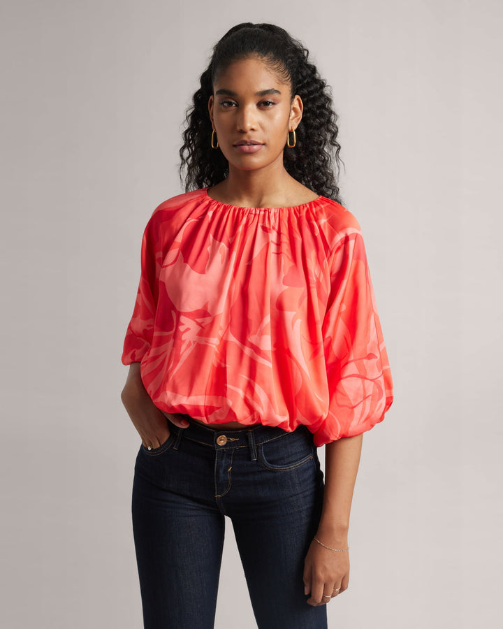 Peach Abstract Floral Boatneck Top  - By Janasya