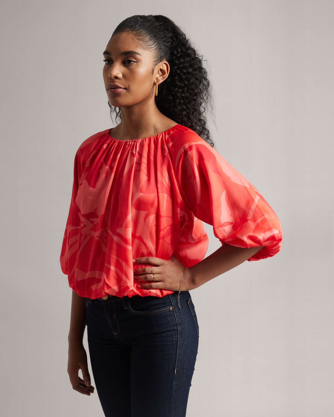 Peach Abstract Floral Boatneck Top  - By Janasya