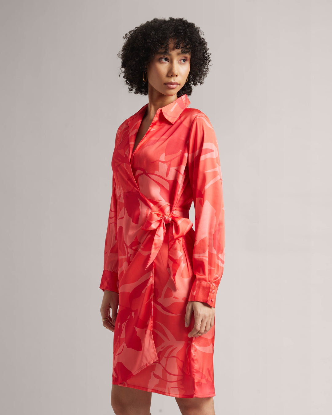 Peach Abstract Floral Wrap Dress  - By Janasya