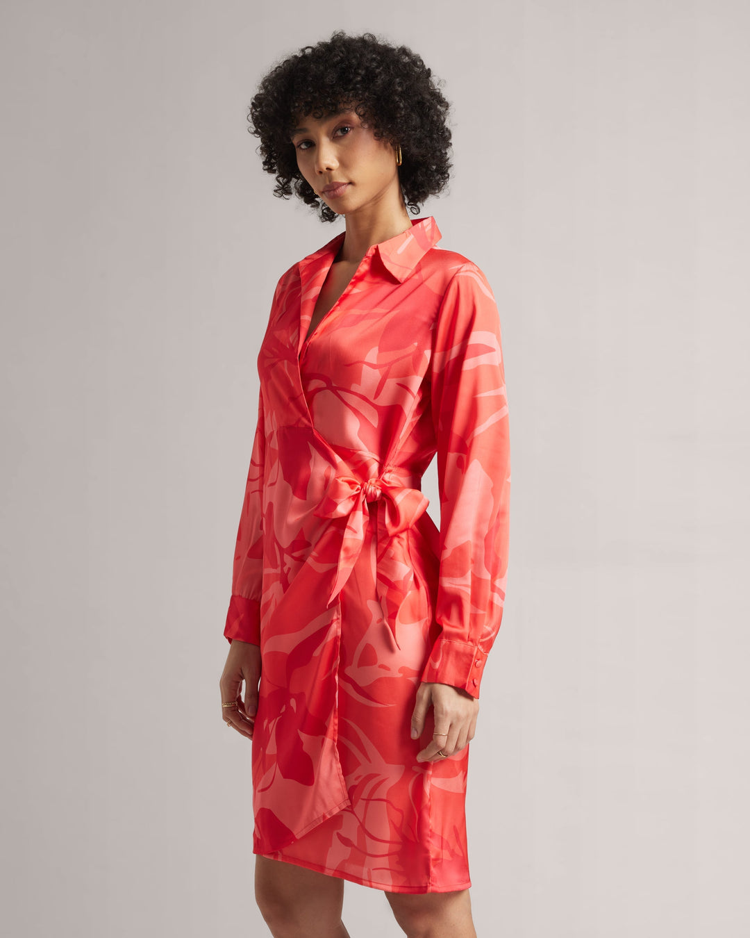 Peach Abstract Floral Wrap Dress  - By Janasya