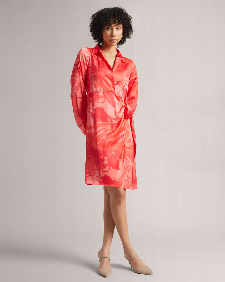 Peach Abstract Floral Wrap Dress  - By Janasya