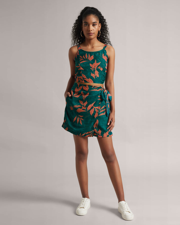 Dark Teal Floral Skort Co-Ord Set  - By Janasya