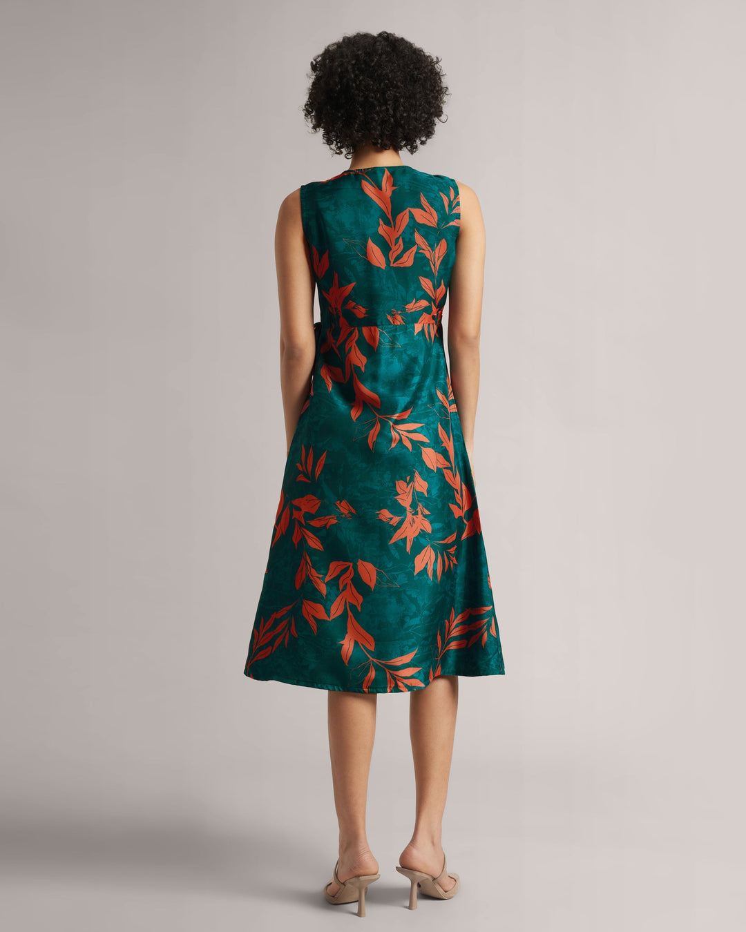 Dark Teal Floral Wrap Midi Dress  - By Janasya