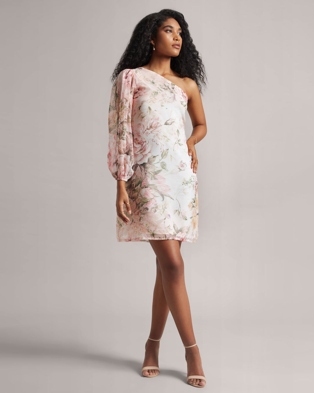 Blush Pink One Shoulder Floral A-Line Dress  - By Janasya