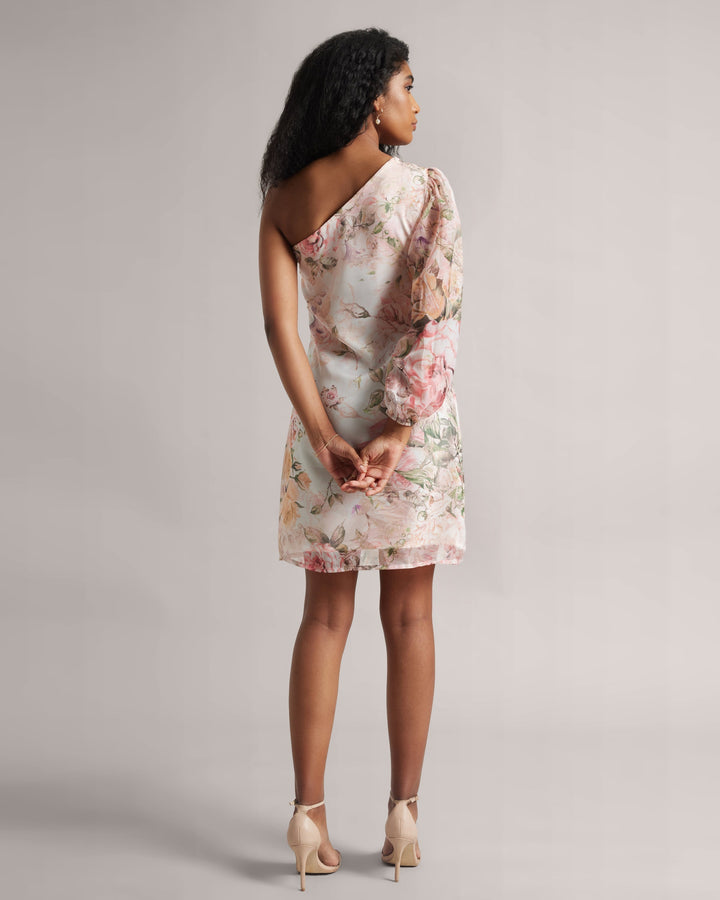 Blush Pink One Shoulder Floral A-Line Dress  - By Janasya