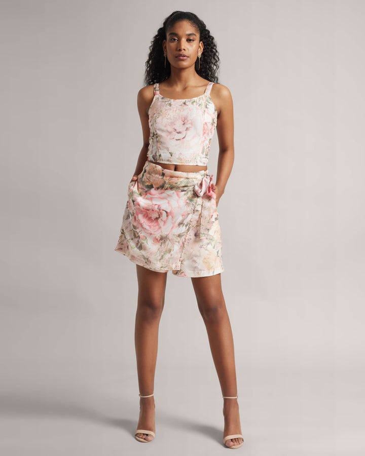 Blush Pink Floral Crop Top and Skort Co-Ord Set  - By Janasya