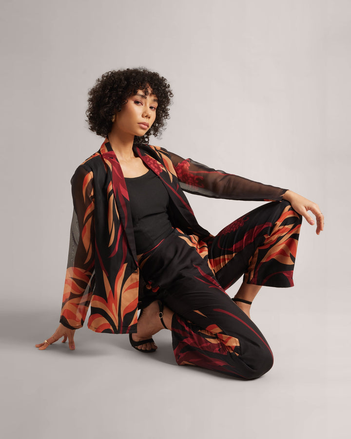 Charcoal Black Fiery Print Powerset  - By Janasya