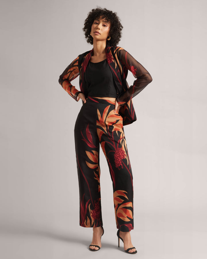 Charcoal Black Fiery Print Powerset  - By Janasya