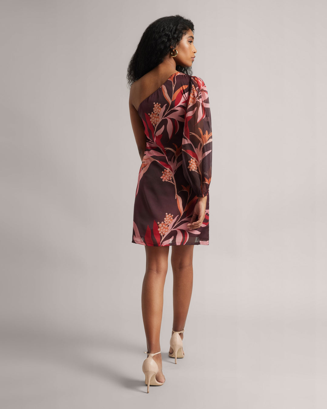 Chestnut Maroon One Shoulder Floral A-Line Dress  - By Janasya