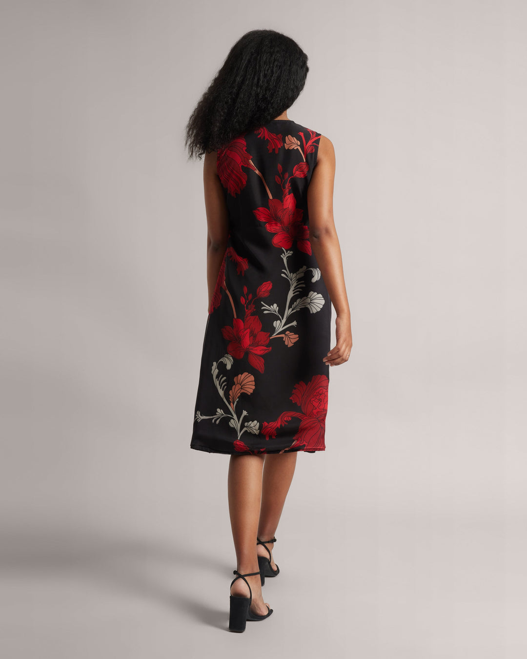 Charcoal Black Fiery Print Wrap Midi Dress  - By Janasya