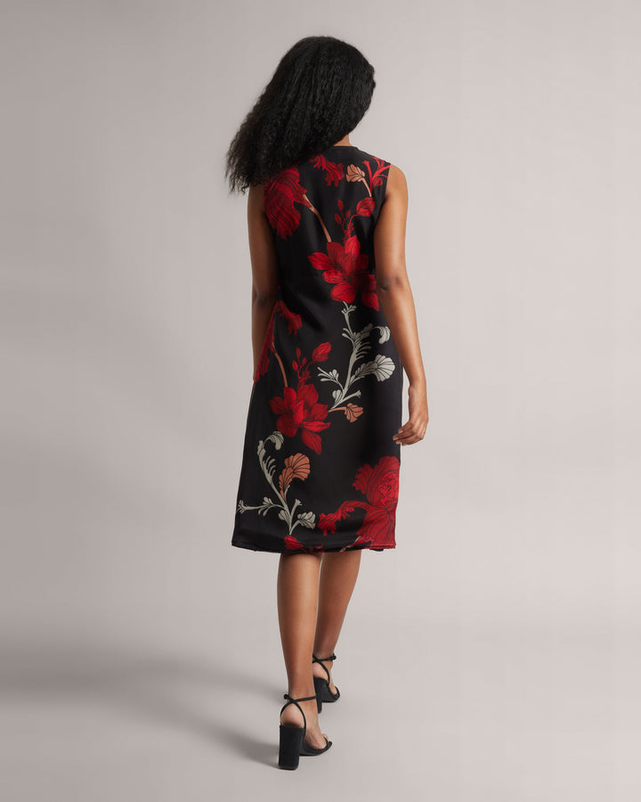 Charcoal Black Fiery Print Wrap Midi Dress  - By Janasya