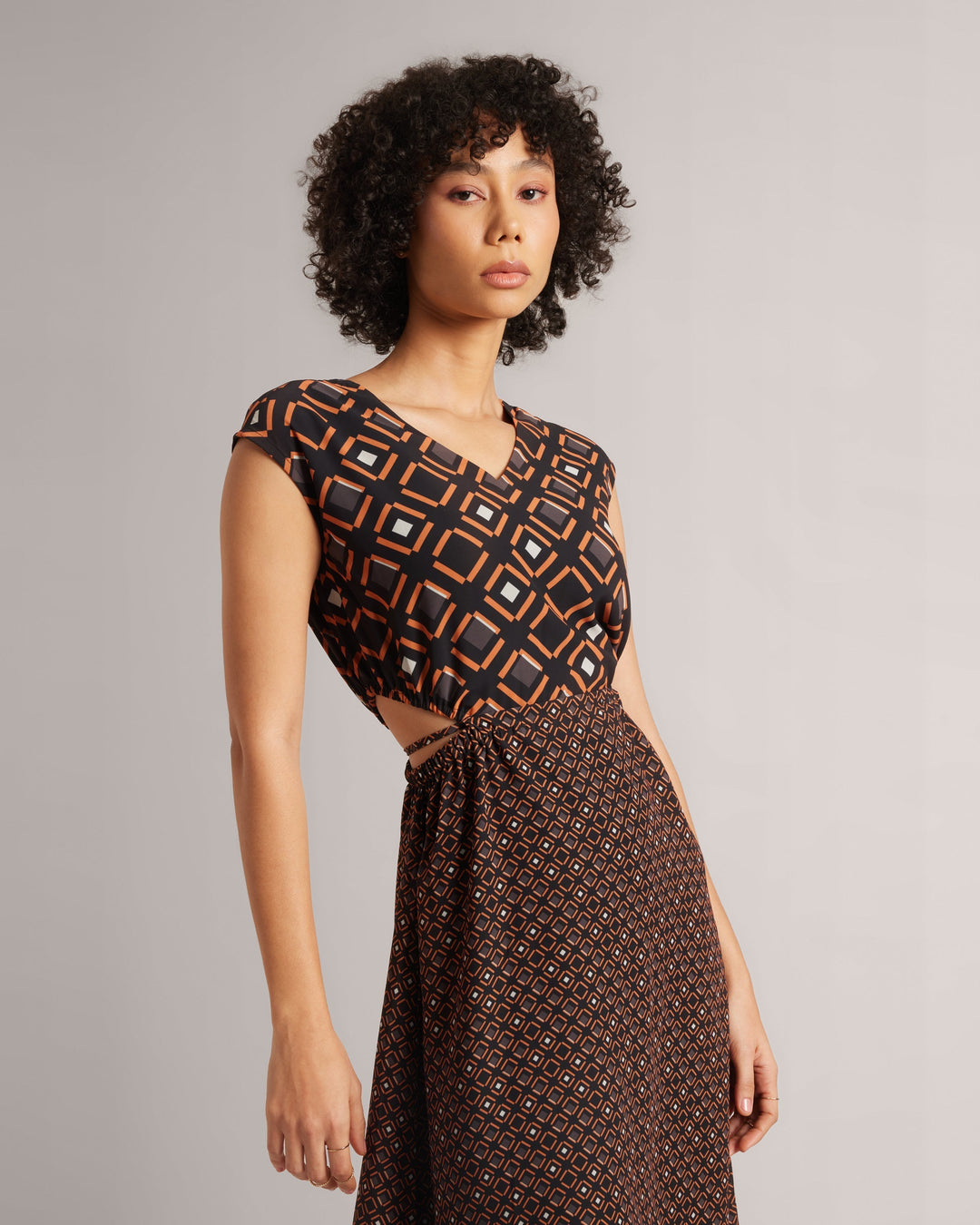 Black and Orange Geometric Cut-Out Dress  - By Janasya