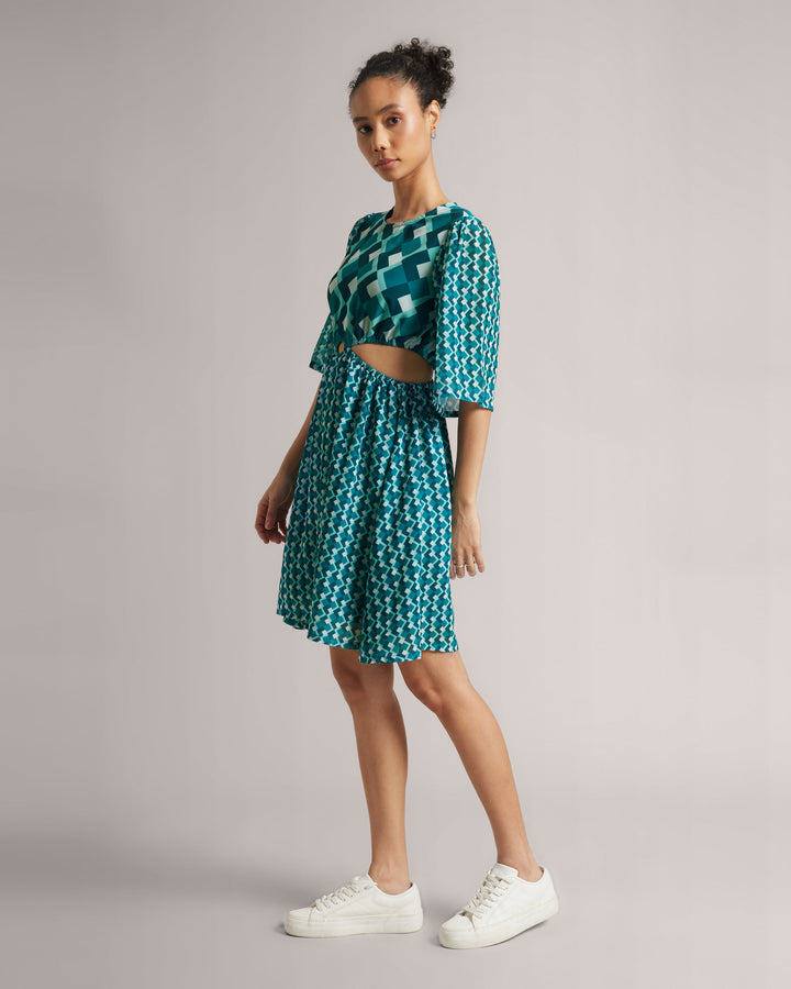 Teal Waist Cut-Out Dress  - By Janasya