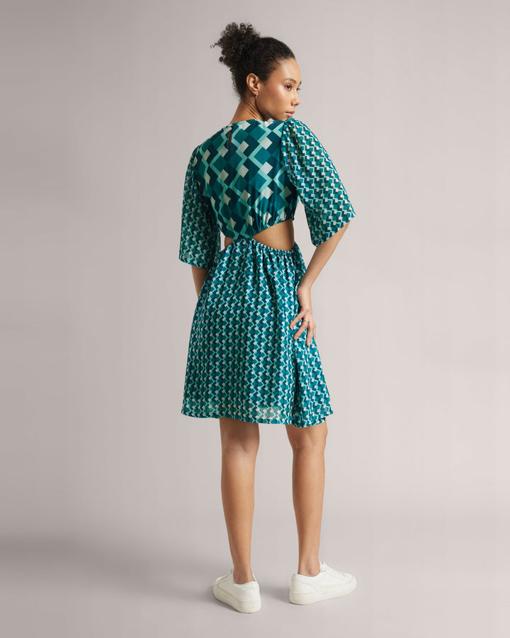 Teal Waist Cut-Out Dress  - By Janasya