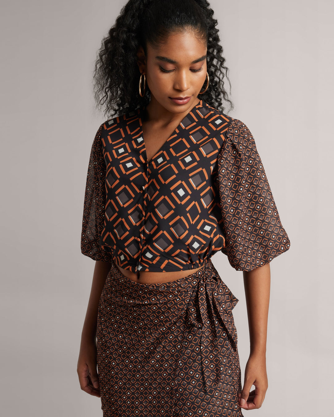 Black and Orange Geometric Print Top and Skort Co-Ord Set  - By Janasya