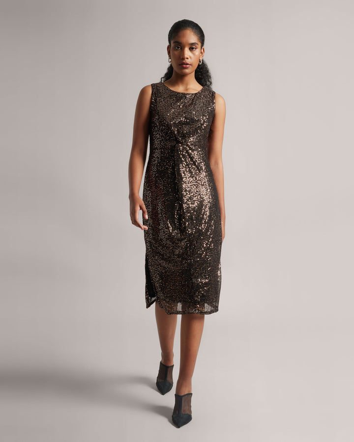 Bronze Copper Knotted Party Midi Sequins dress  - By Janasya