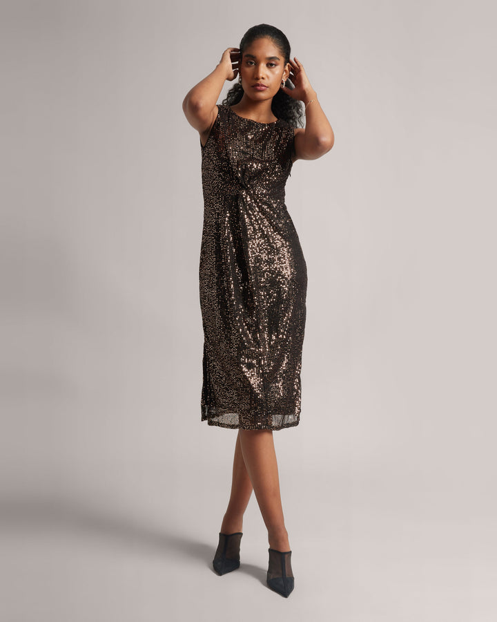 Bronze Copper Knotted Party Midi Sequins dress  - By Janasya