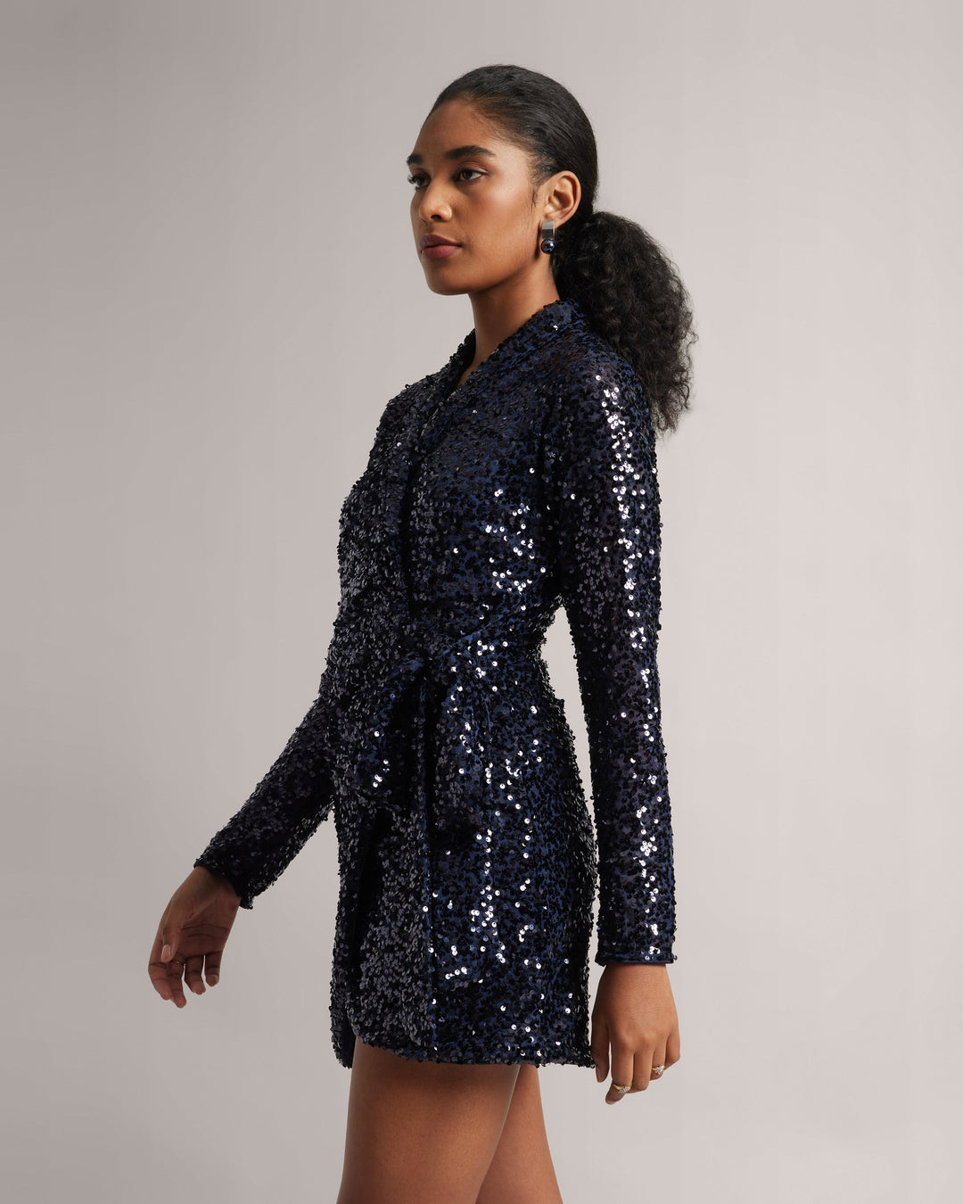 Navy Blue Sequin Wrap Dress  - By Janasya