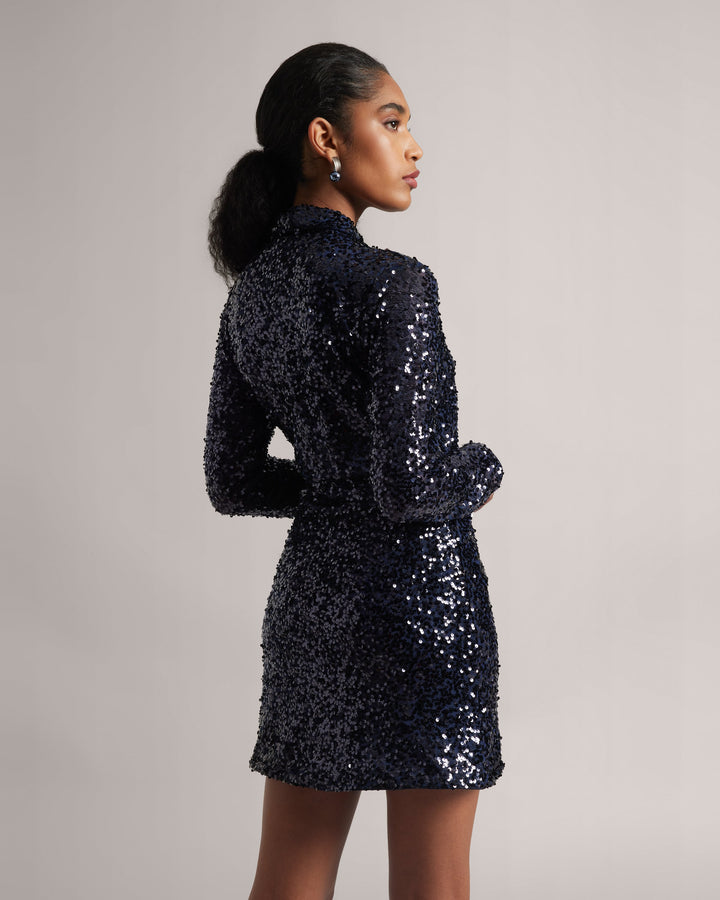 Navy Blue Sequin Wrap Dress  - By Janasya