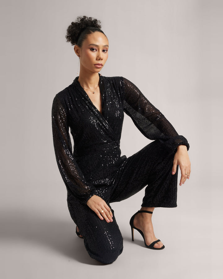 Charcoal Black Sequins Jumpsuit  - By Janasya