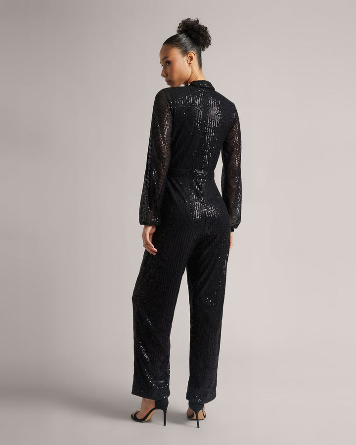 Charcoal Black Sequins Jumpsuit  - By Janasya