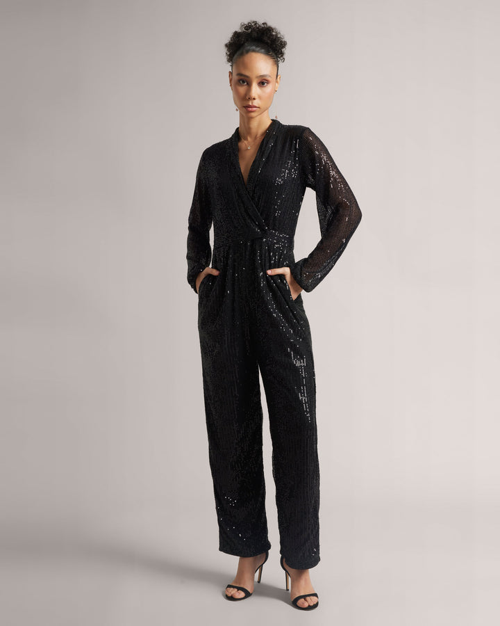 Charcoal Black Sequins Jumpsuit  - By Janasya