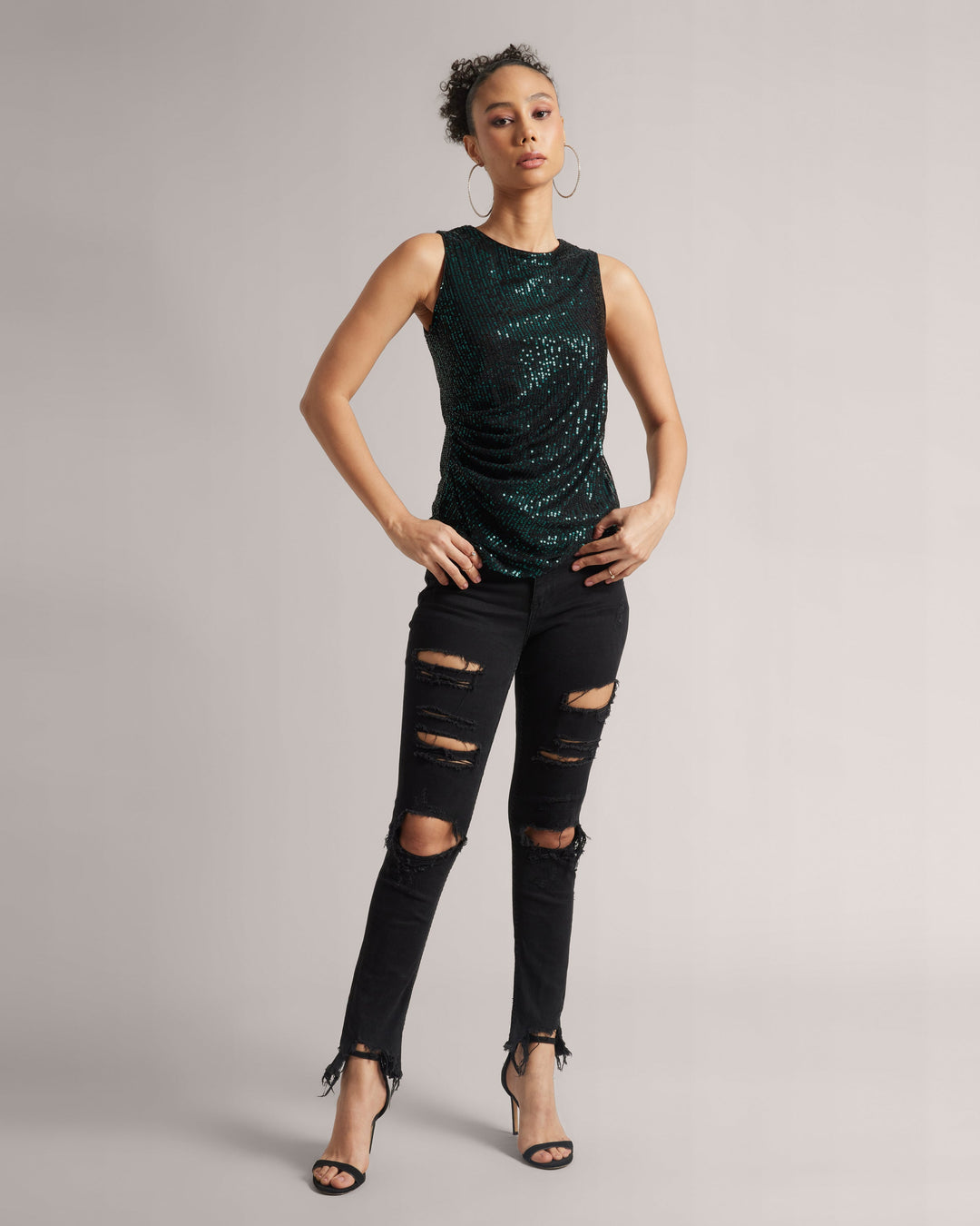 Teal Green Sequin Ruched Top  - By Janasya