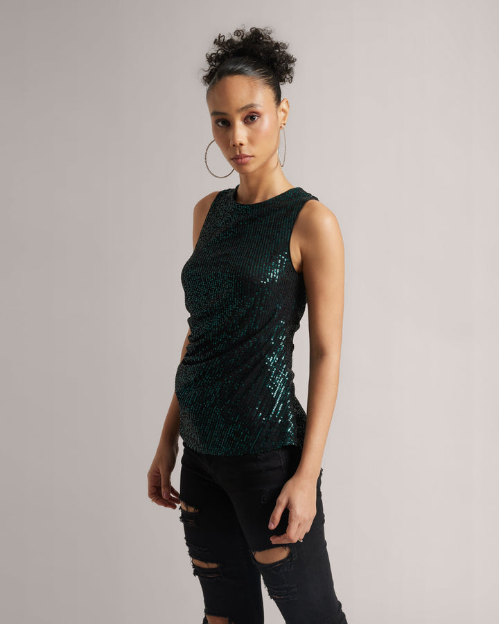 Teal Green Sequin Ruched Top  - By Janasya