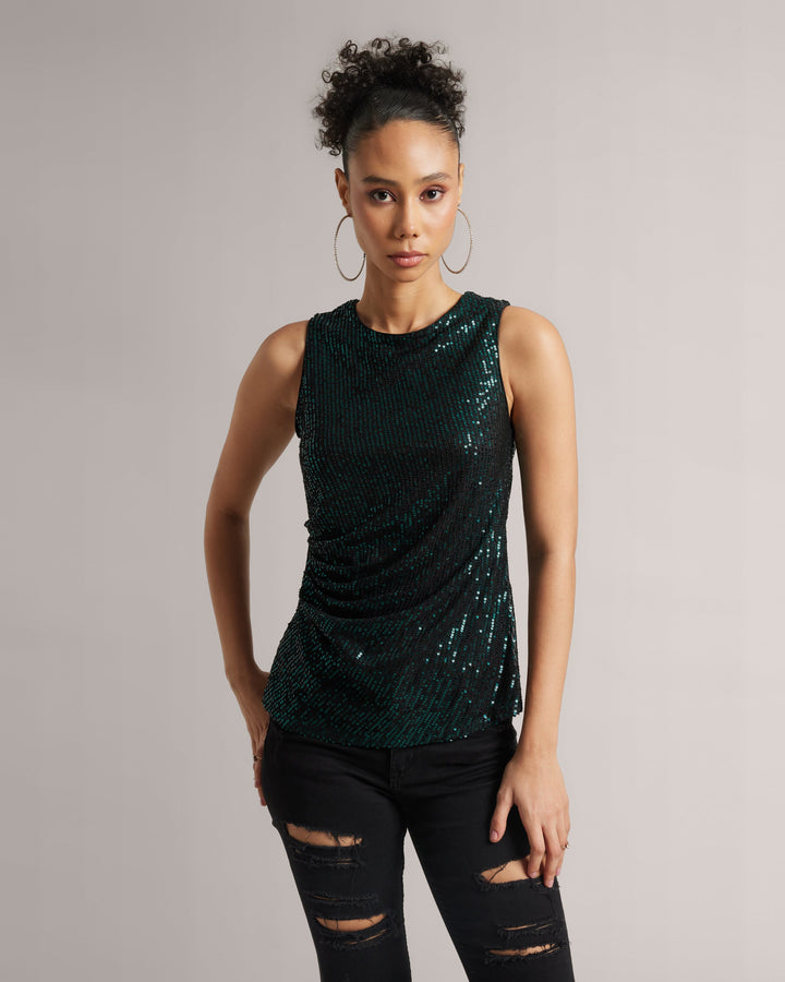 Teal Green Sequin Ruched Top  - By Janasya