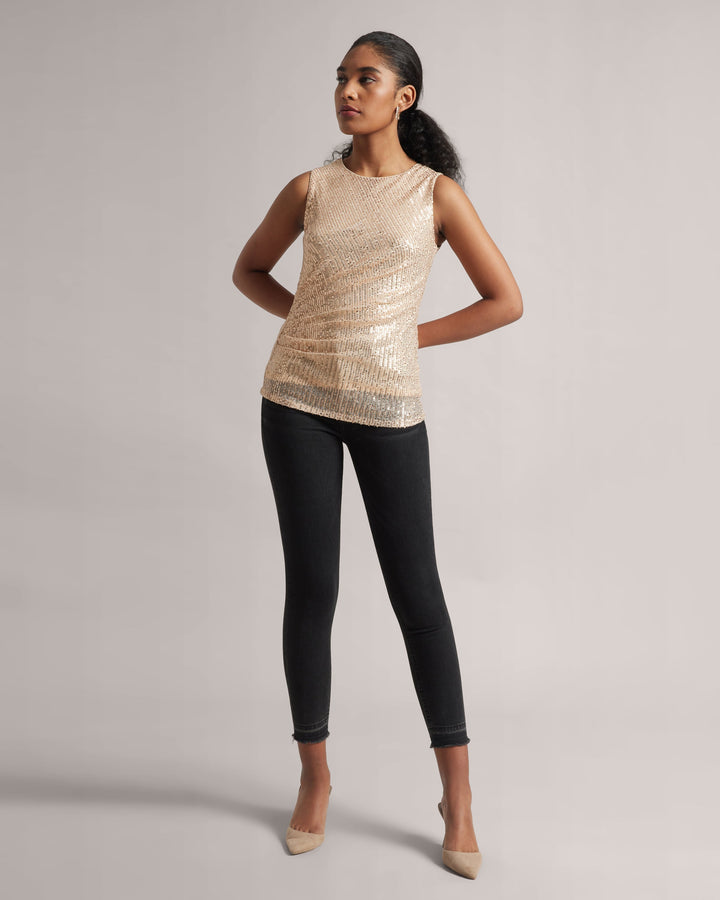 Champagne Beige Sequin Ruched Top  - By Janasya