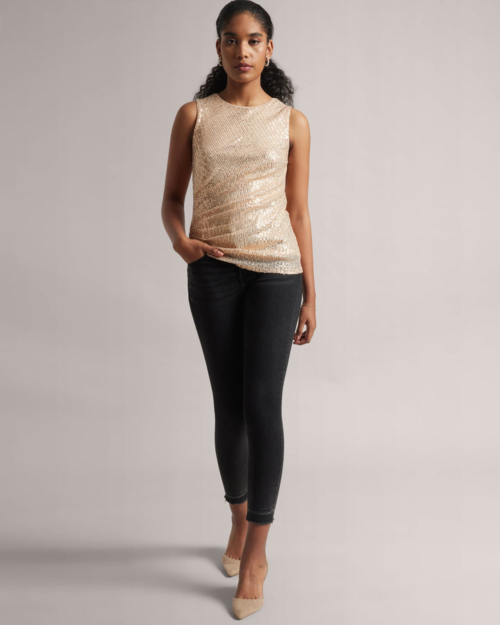 Champagne Beige Sequin Ruched Top  - By Janasya