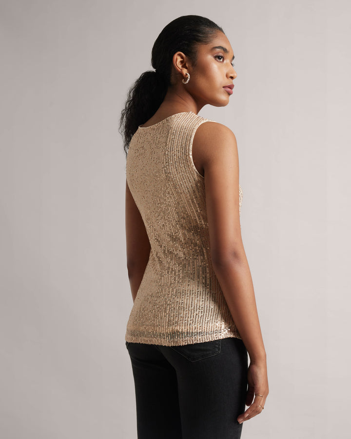 Champagne Beige Sequin Ruched Top  - By Janasya