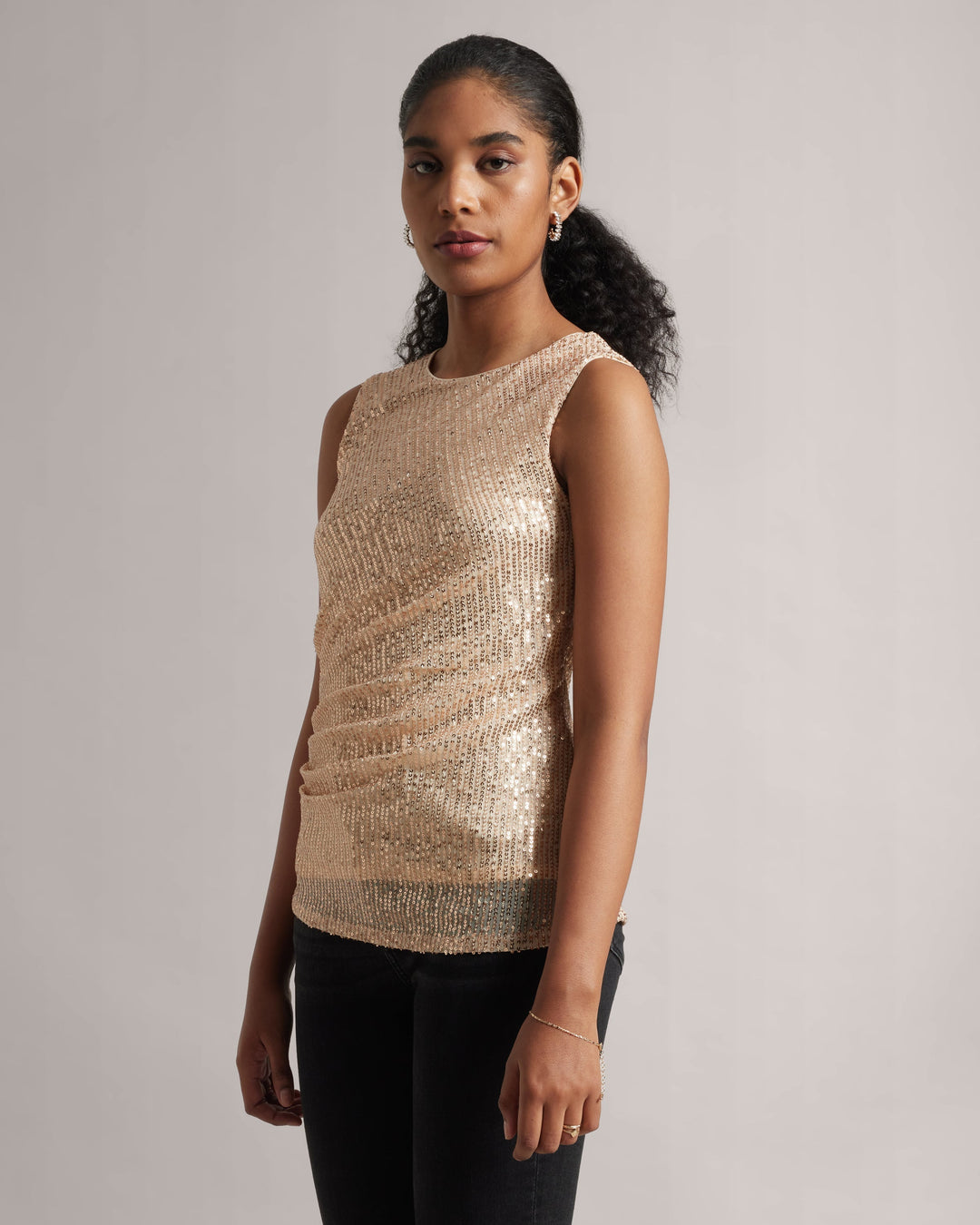 Champagne Beige Sequin Ruched Top  - By Janasya