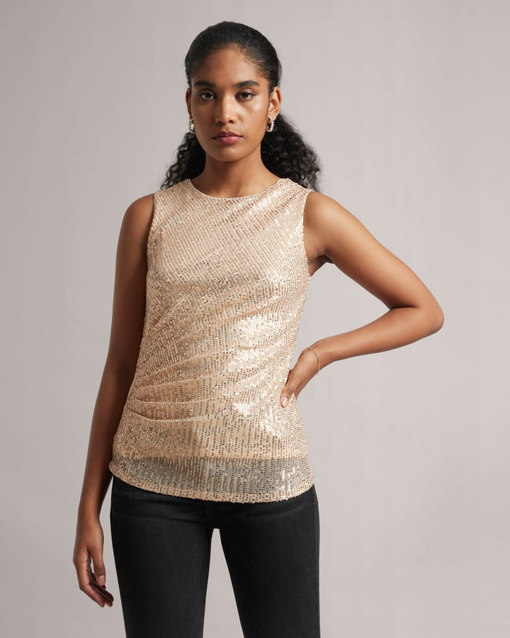 Champagne Beige Sequin Ruched Top  - By Janasya