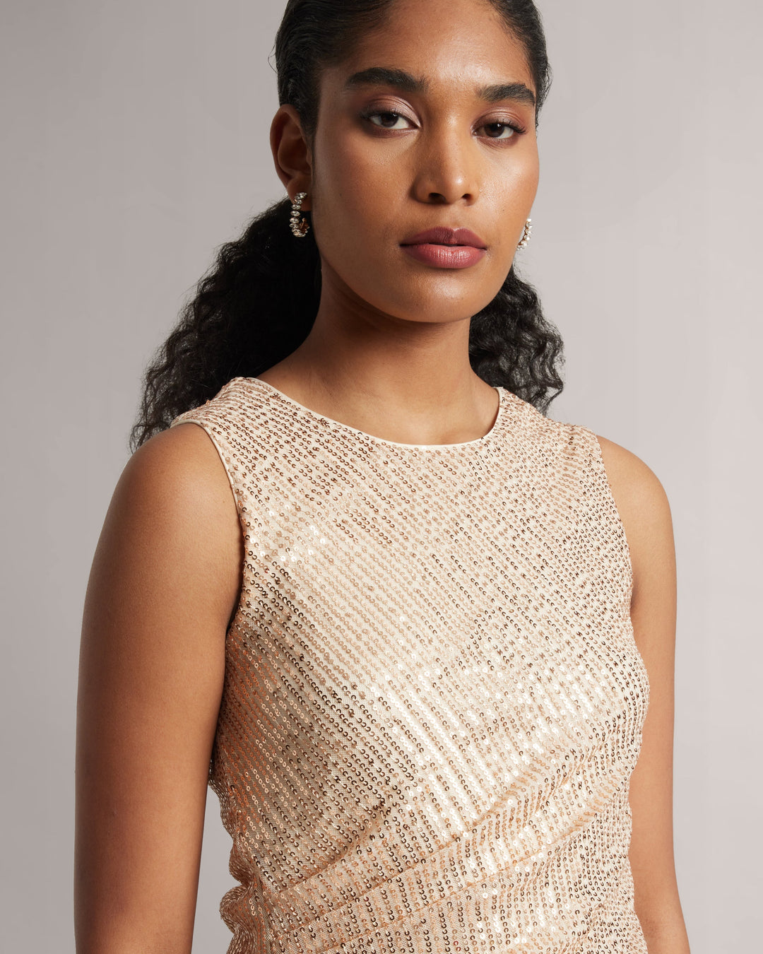 Champagne Beige Sequin Ruched Top  - By Janasya