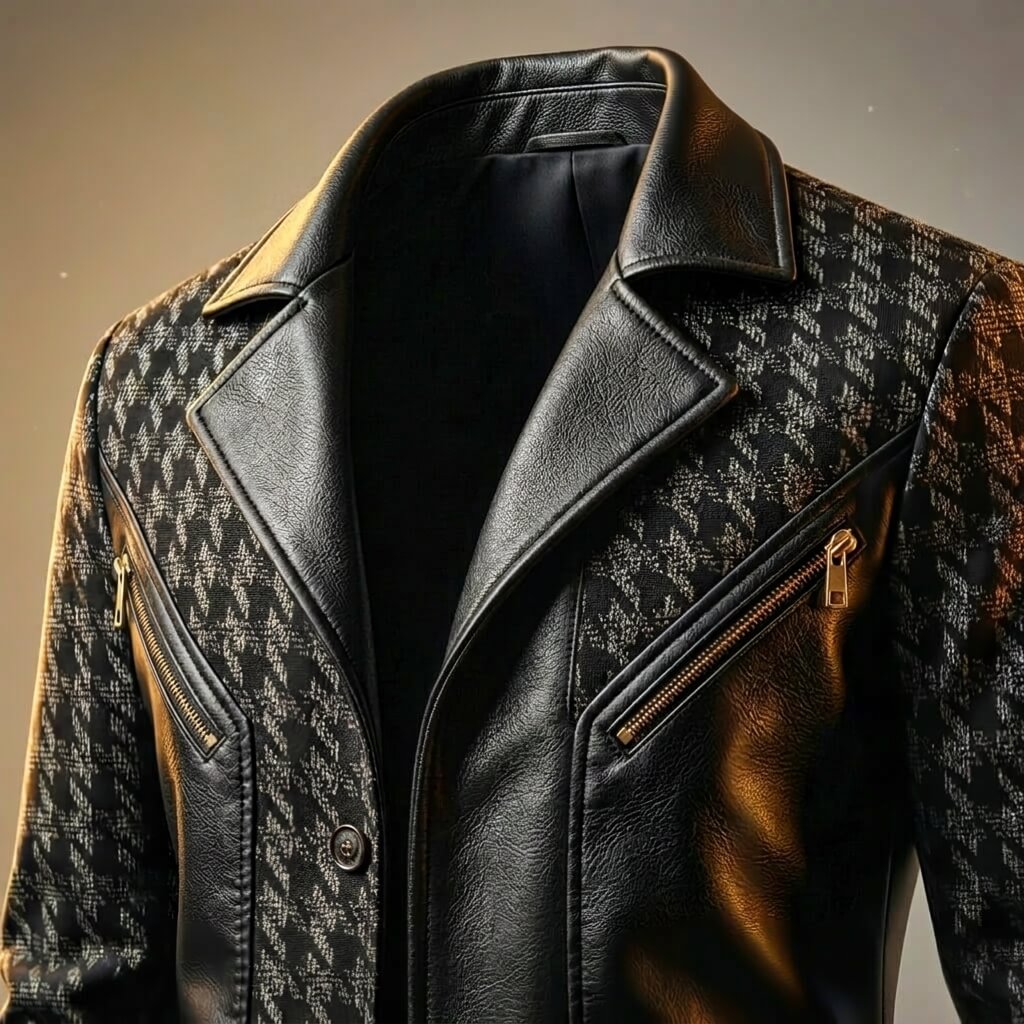 Giorgio Houndstooth Leather Blazer  - By Qivii