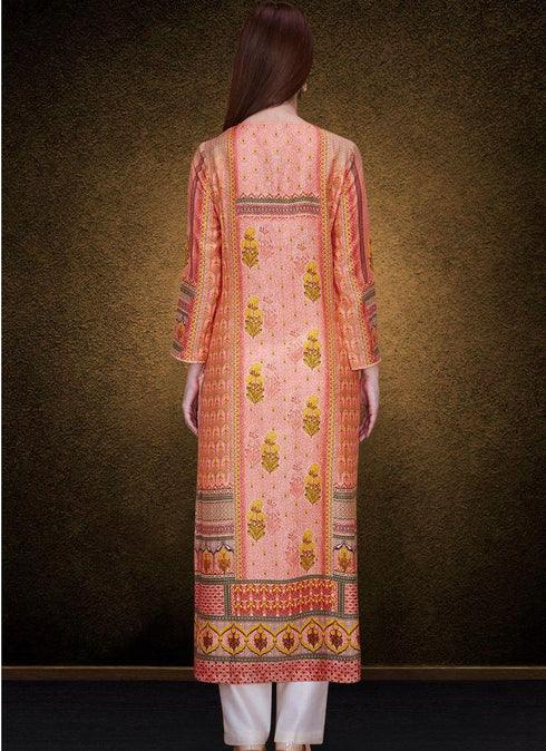 A Peach Elegant Printed Detailed Kurta by Qivii