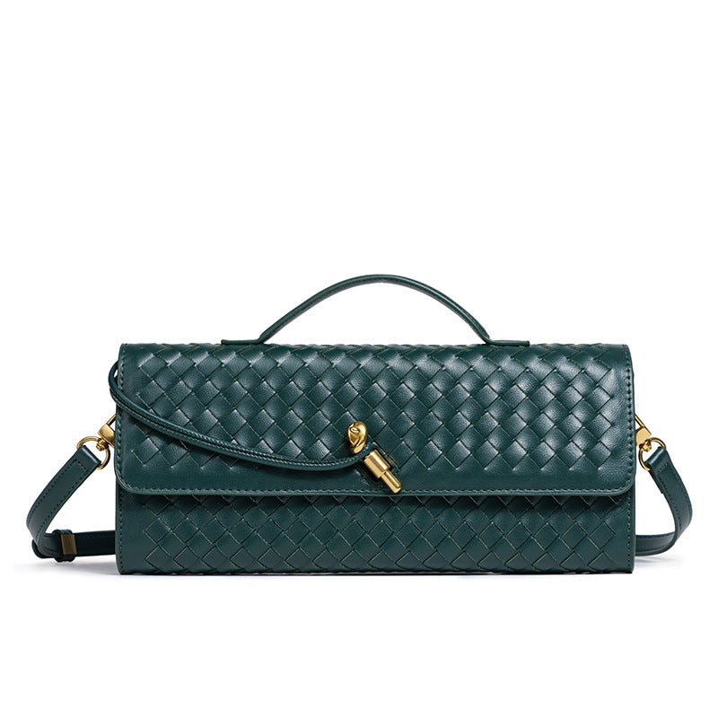 Women's Celestial Baguette Clutch - Kiss-Lock Woven Minaudière with Chain Strap