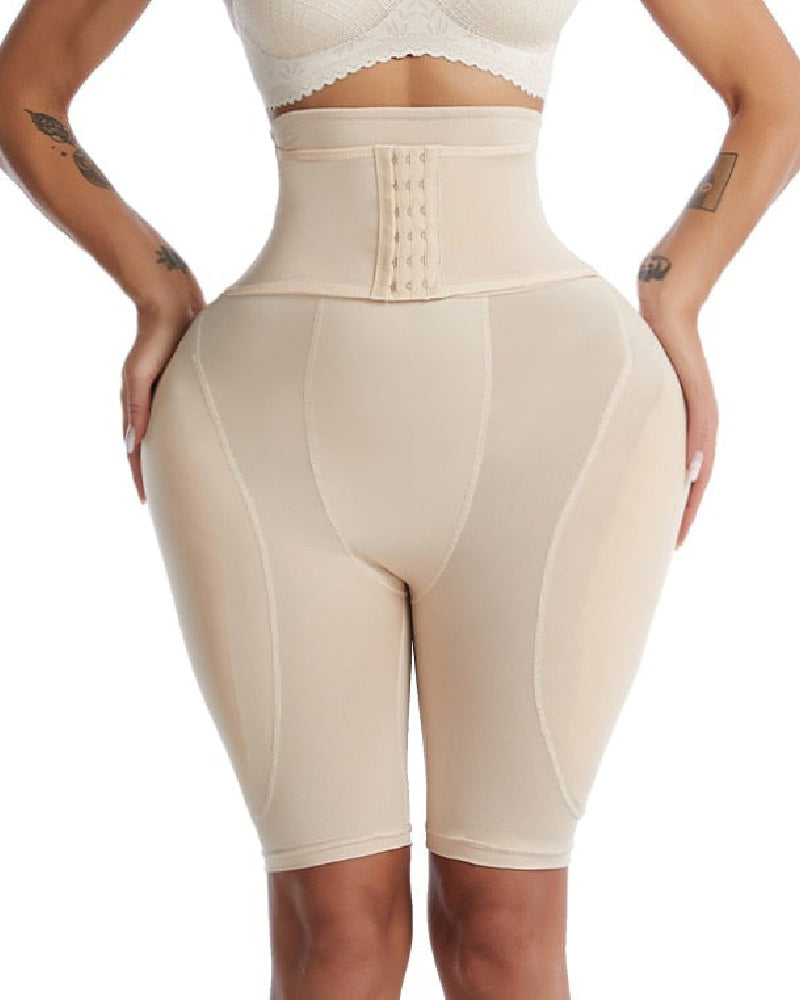 Hourglass Buckle Closure Waist Cincher BBL Shapewear Shorts With Sponge Pads  - By Qivii